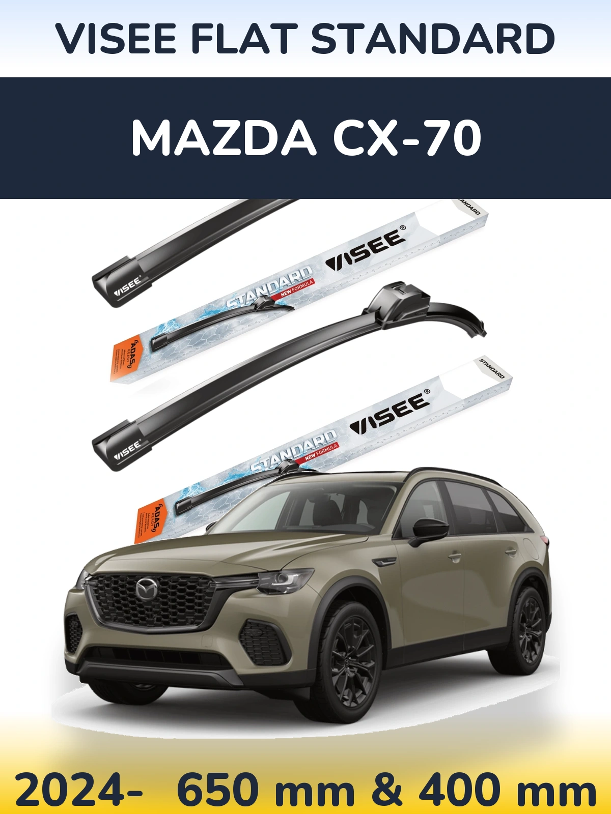 Front wiper blade set VISEE FLAT STANDARD 650 & 400 мм for Mazda CX-70 2024-2026