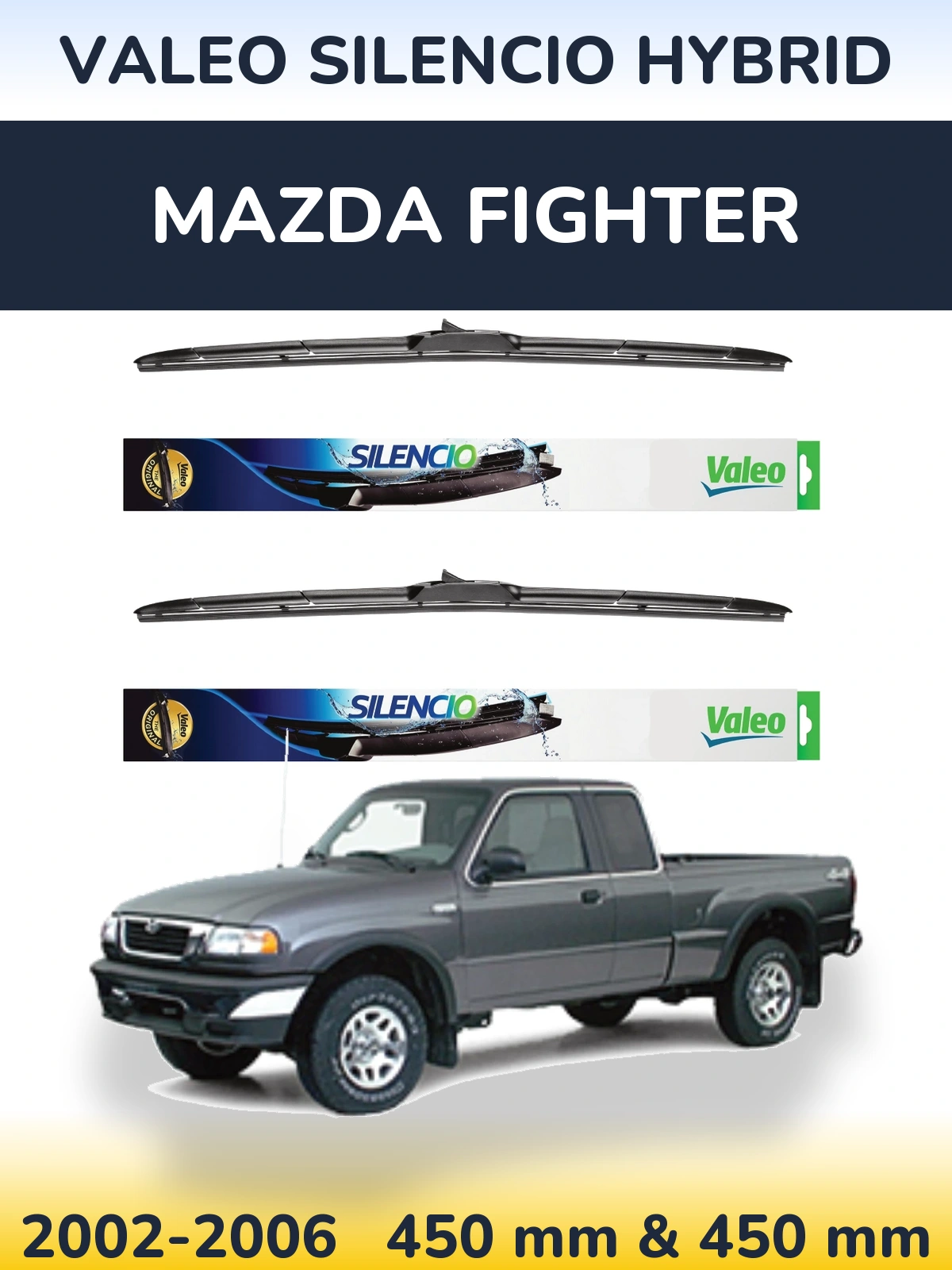 Комплект передних дворников Valeo Silencio Hybrid 450 & 450 мм для Mazda Fighter 2002-2006