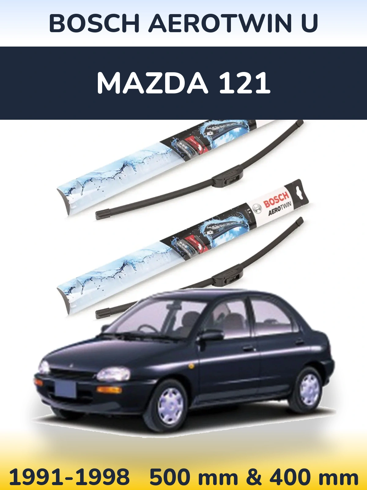 Front wiper blade set BOSCH AeroTwin U 500 & 400 мм for Mazda 121 1991-1998