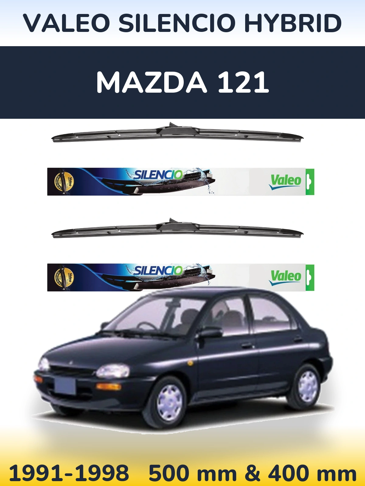 Комплект передніх щіток Valeo Silencio Hybrid 500 & 400 мм для Mazda 121 1991-1998