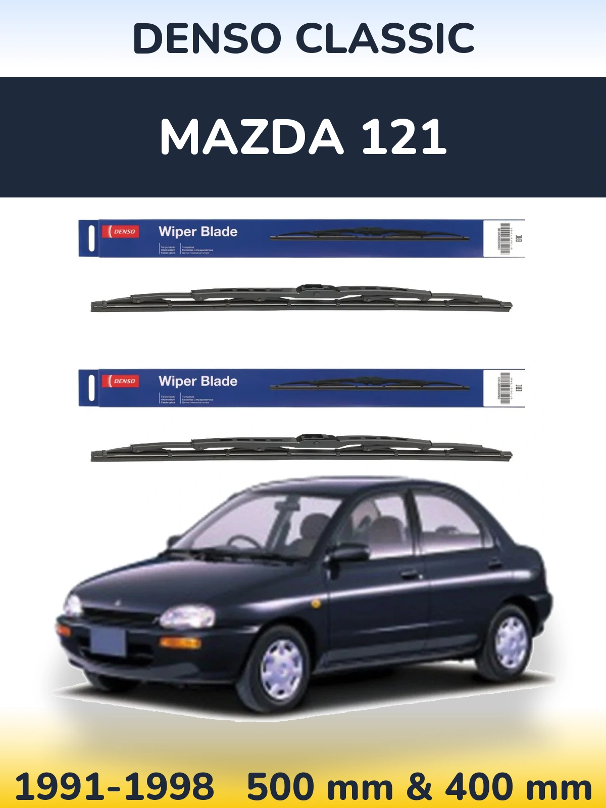 Front wiper blade set Denso Classic 500 & 400 mm for Mazda 121 1991-1998