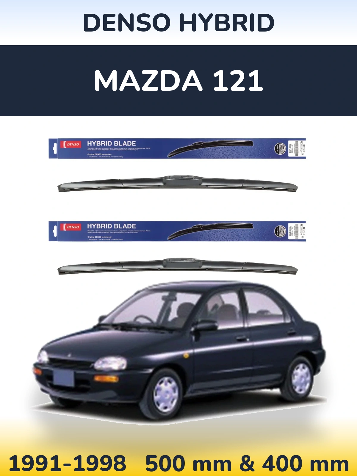 Front wiper blade set Denso Hybrid 500 & 400 мм for Mazda 121 1991-1998