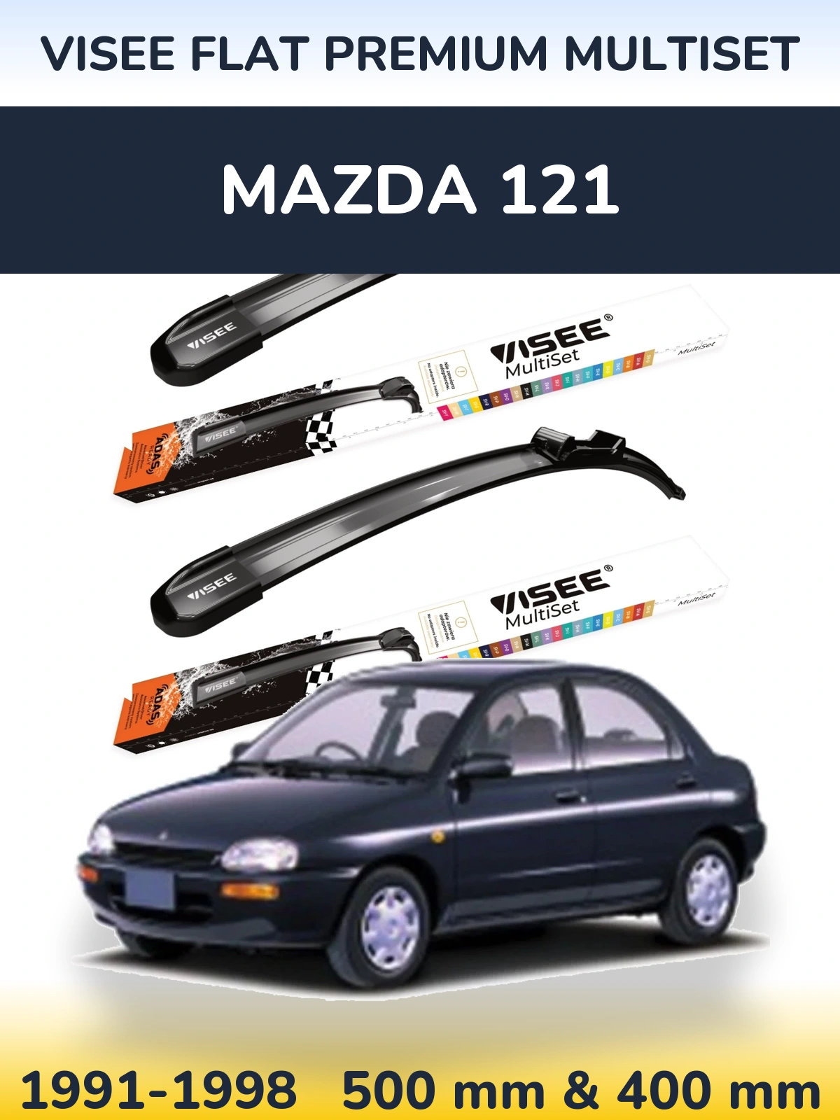 Front wiper blade set VISEE FLAT PREMIUM MultiSet 500 & 400 мм for Mazda 121 1991-1998