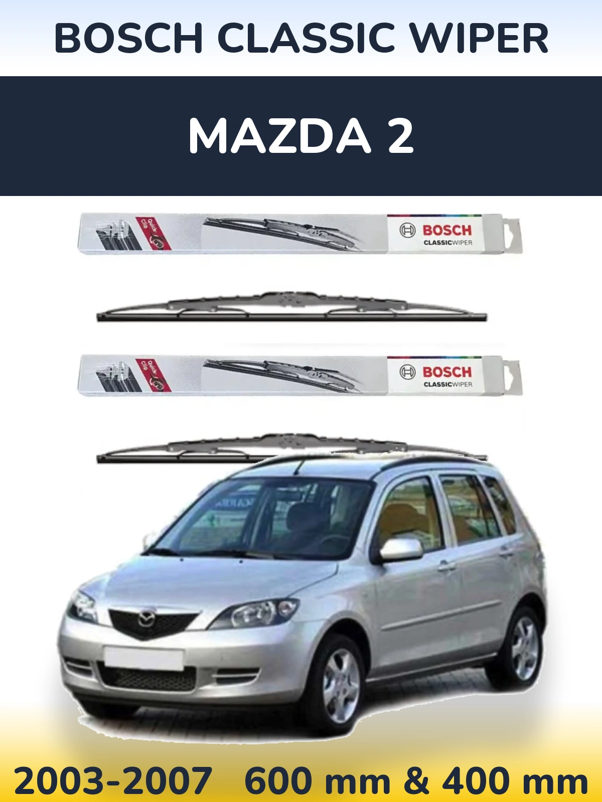 Комплект передних дворников BOSCH Classic Wiper 600 & 400 мм для Mazda 2 2003-2007