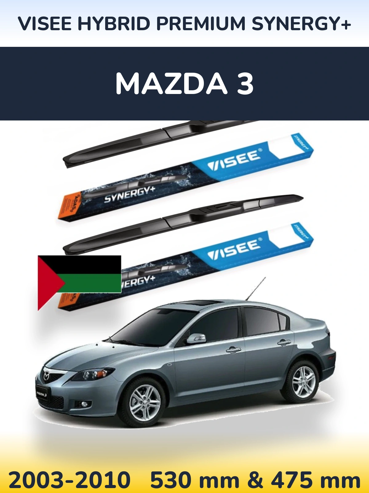 Front wiper blade set VISEE HYBRID PREMIUM SYNERGY+ 530 & 475 mm for Mazda 3 2003-2010