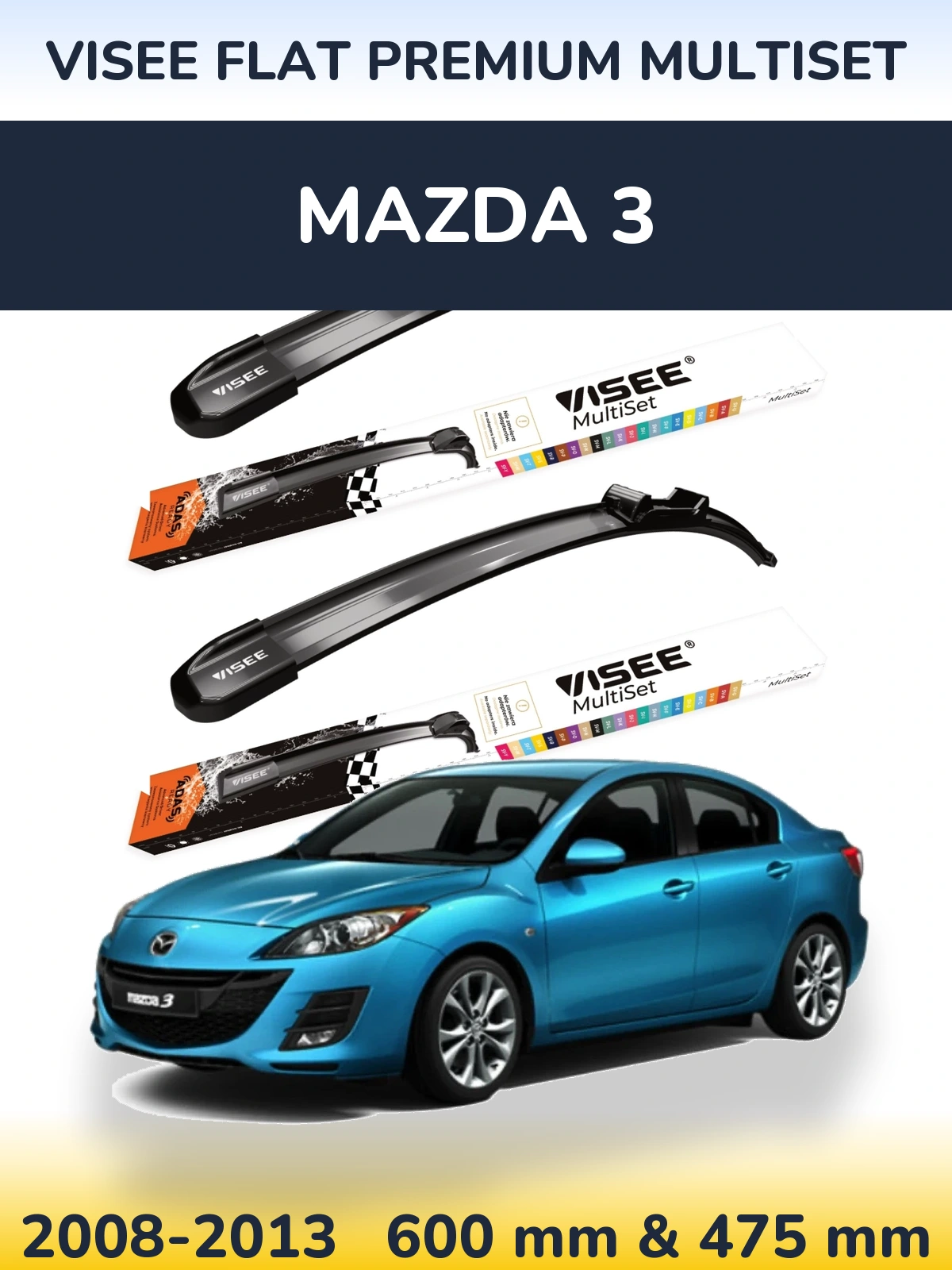 Front wiper blade set VISEE FLAT PREMIUM MultiSet 600 & 475 мм for Mazda 3 2008-2013