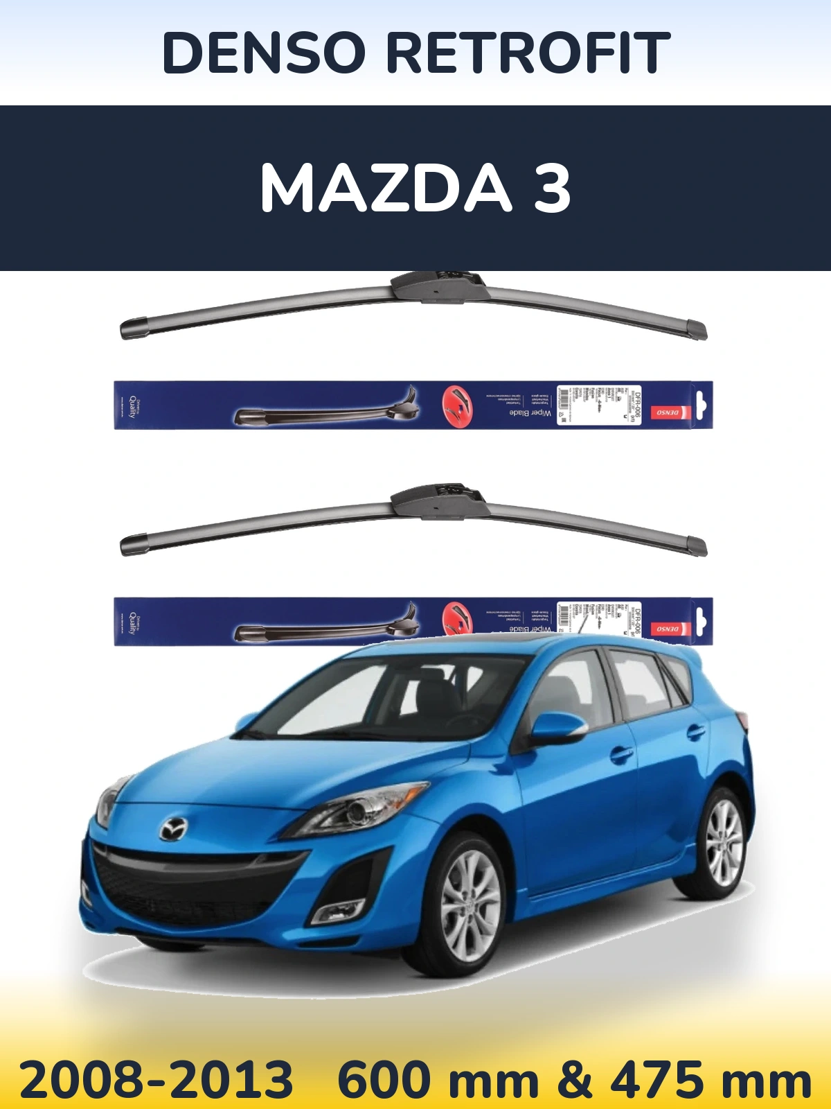 Front wiper blade set Denso Retrofit 600 & 475 мм for Mazda 3 2008-2013