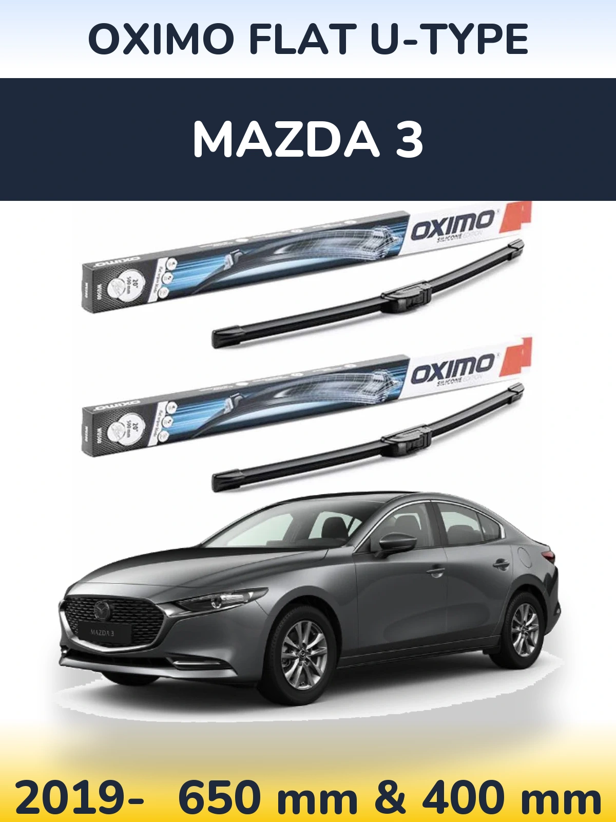 Front wiper blade set Oximo Flat U-type 650 & 400 мм for Mazda 3 2019-2026