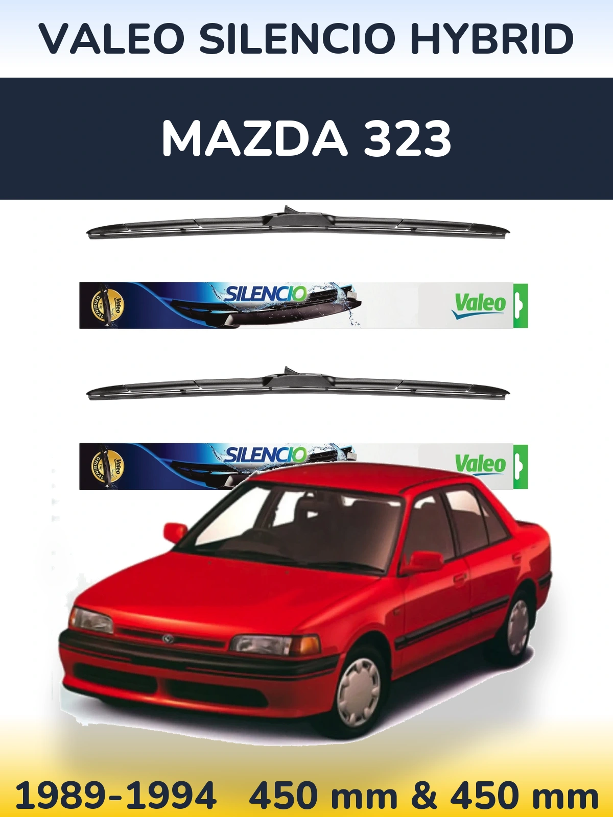 Front wiper blade set Valeo Silencio Hybrid 450 & 450 mm for Mazda 323 1989-1994
