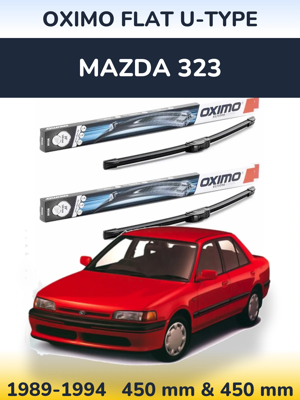 Front wiper blade set Oximo Flat U-type 450 & 450 mm for Mazda 323 1989-1994