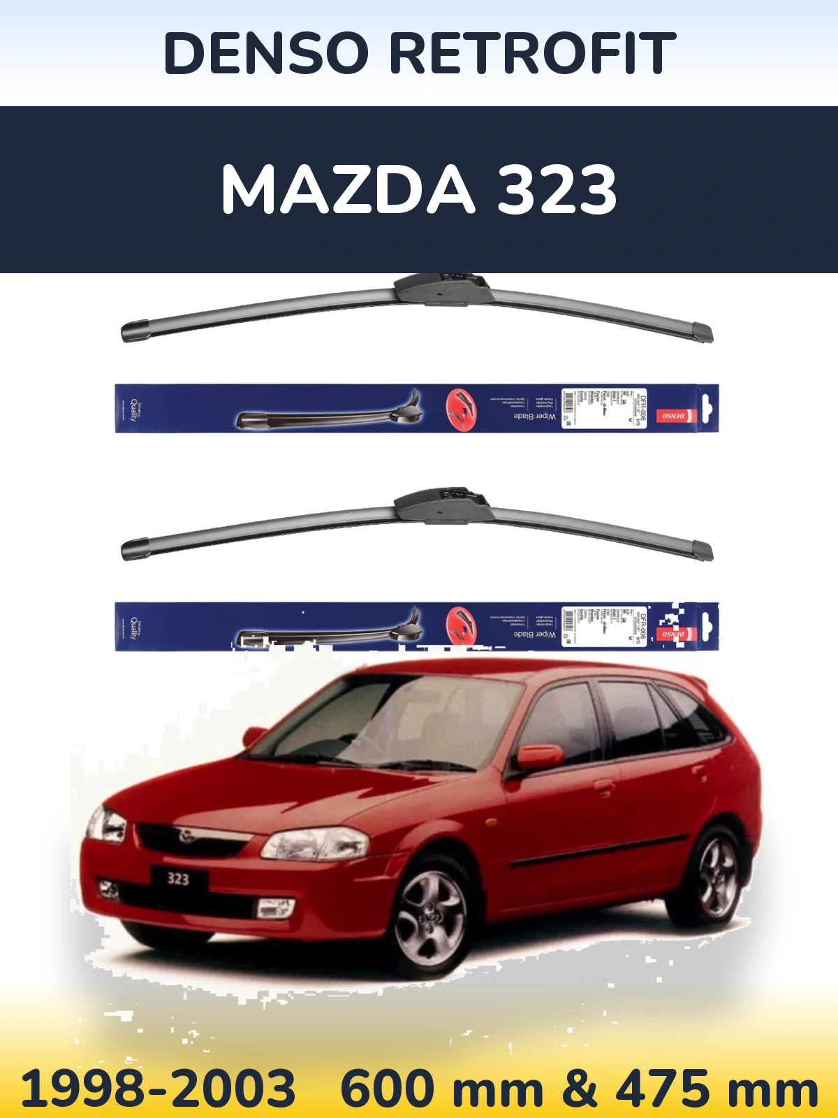 Komplet przednich wycieraczek Denso Retrofit 600 & 475 mm do Mazda 323 1998-2003
