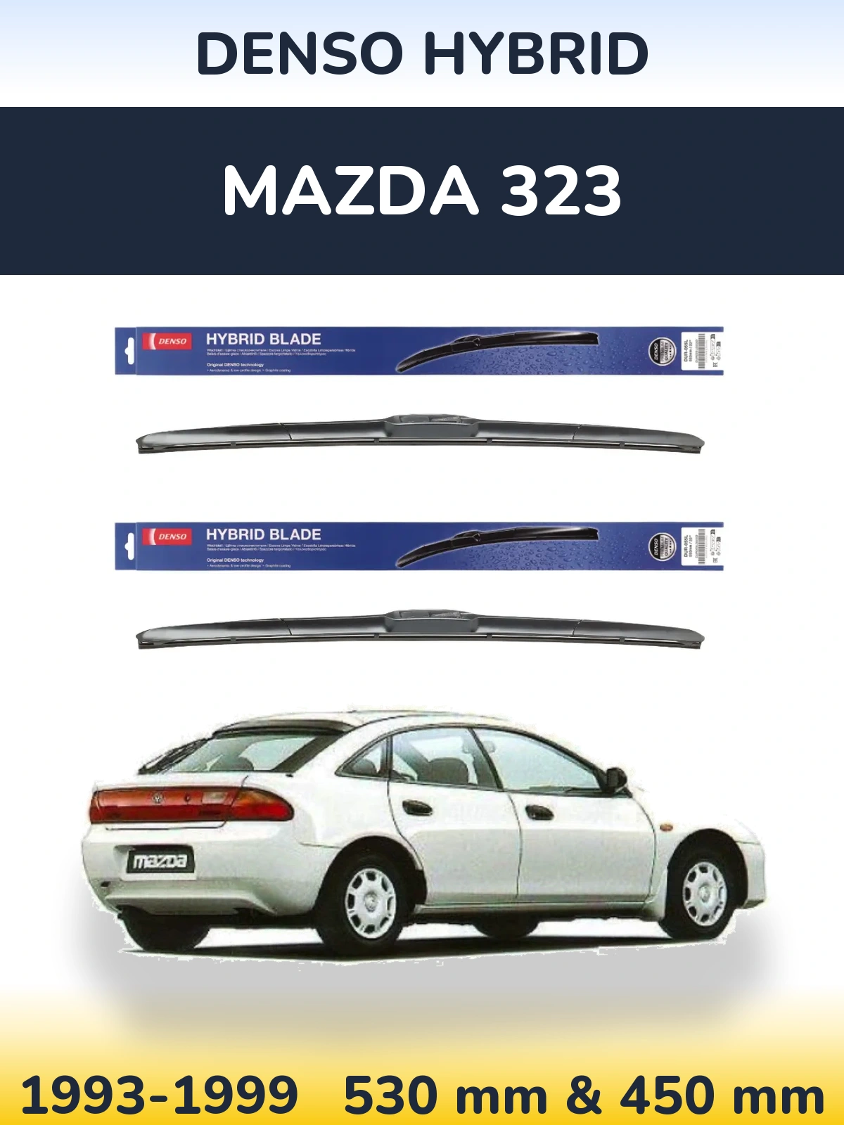 Front wiper blade set Denso Hybrid 530 & 450 мм for Mazda 323 1993-1999