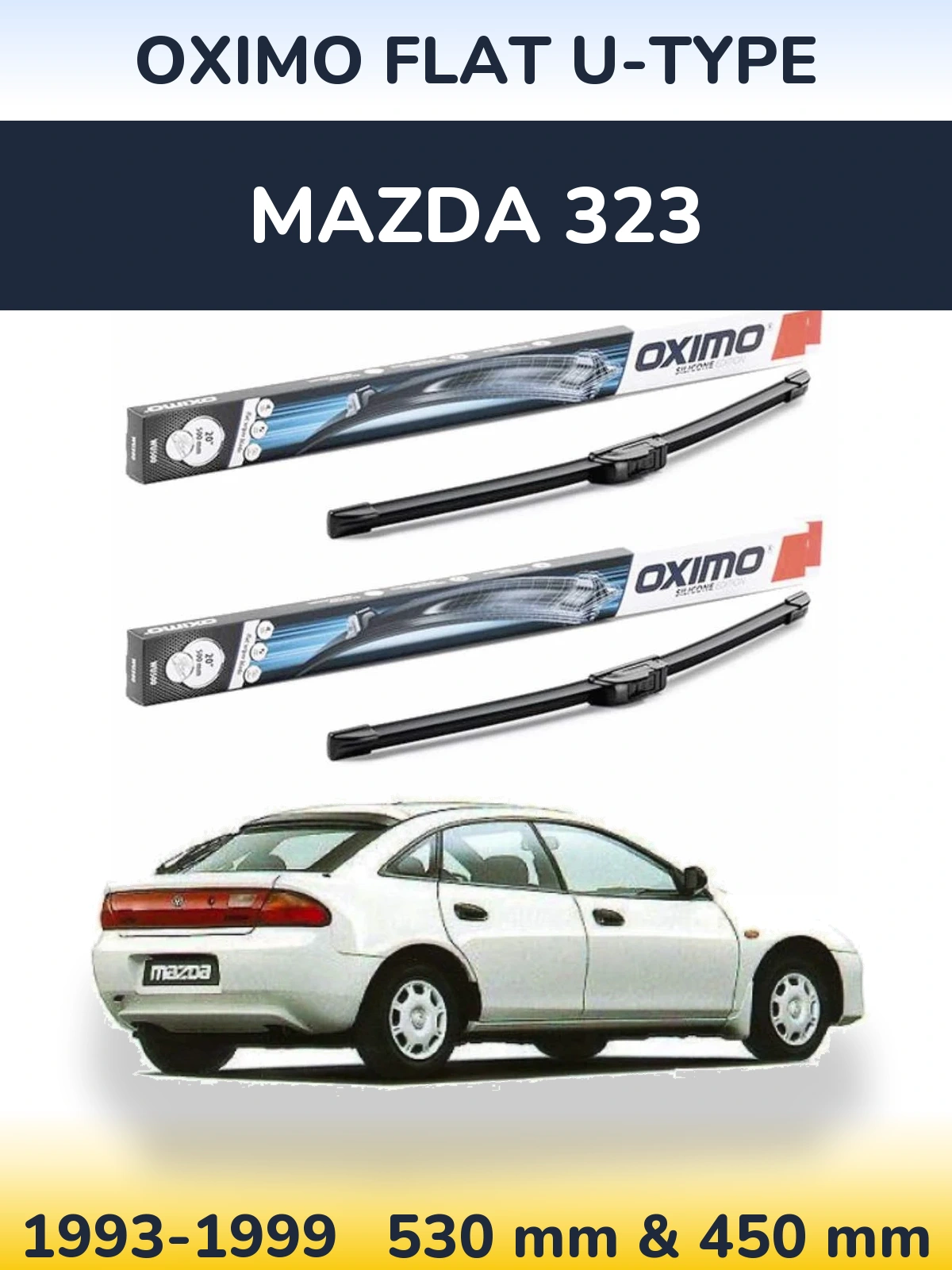 Front wiper blade set Oximo Flat U-type 530 & 450 мм for Mazda 323 1993-1999