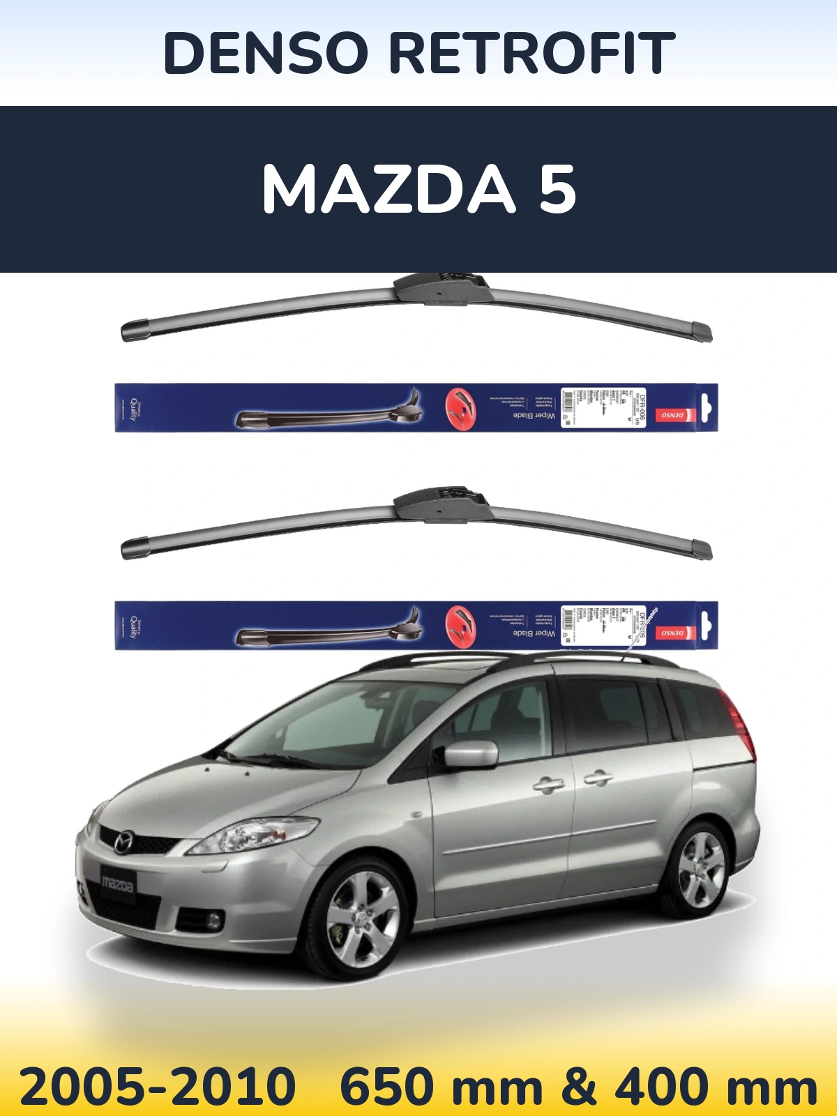 Komplet przednich wycieraczek Denso Retrofit 650 & 400 mm do Mazda 5 2005-2010