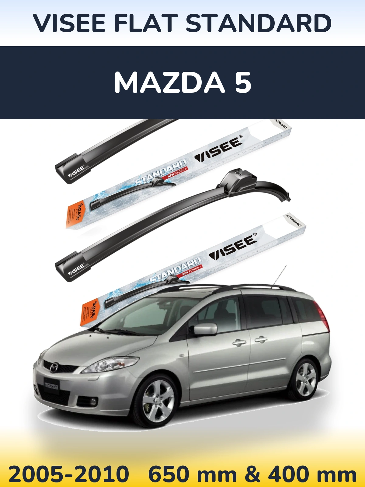Комплект передних дворников VISEE FLAT STANDARD 650 & 400 мм для Mazda 5 2005-2010