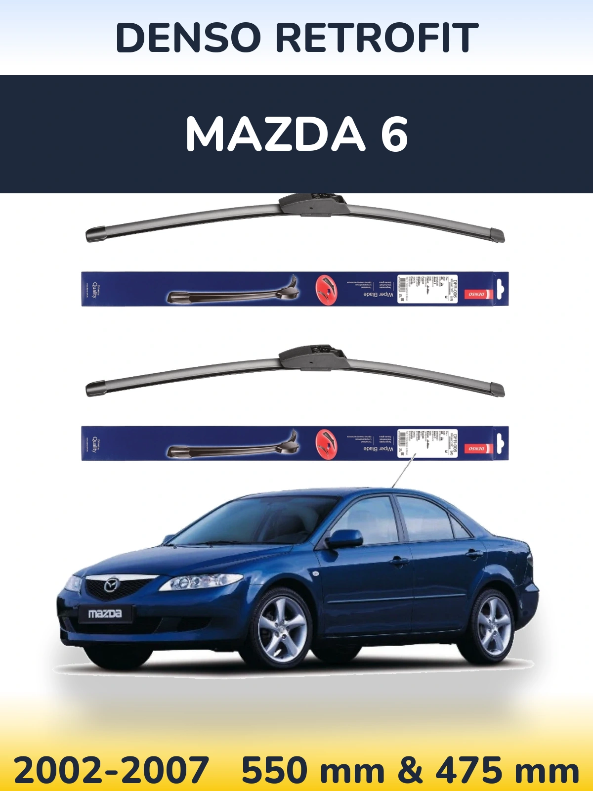 Front wiper blade set Denso Retrofit 550 & 475 mm for Mazda 6 2002-2007