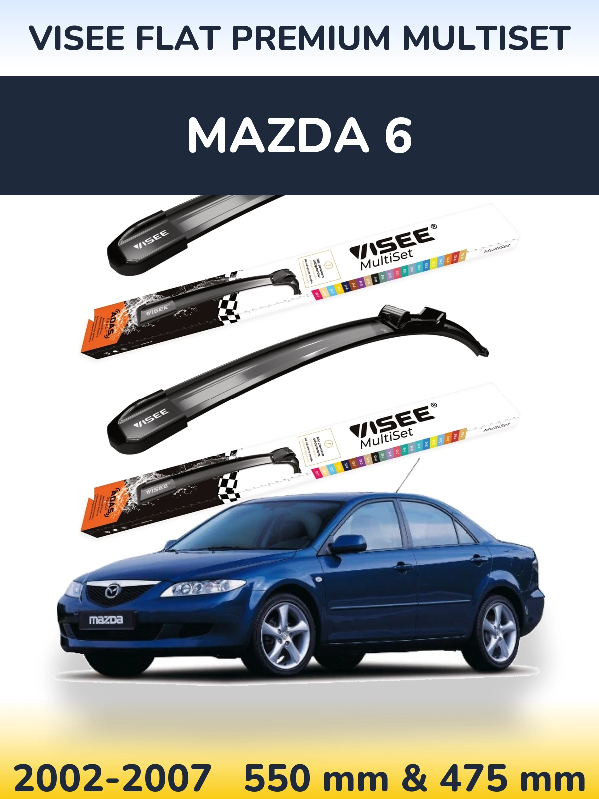 Komplet przednich wycieraczek VISEE FLAT PREMIUM MultiSet 550 & 475 mm do Mazda 6 2002-2007