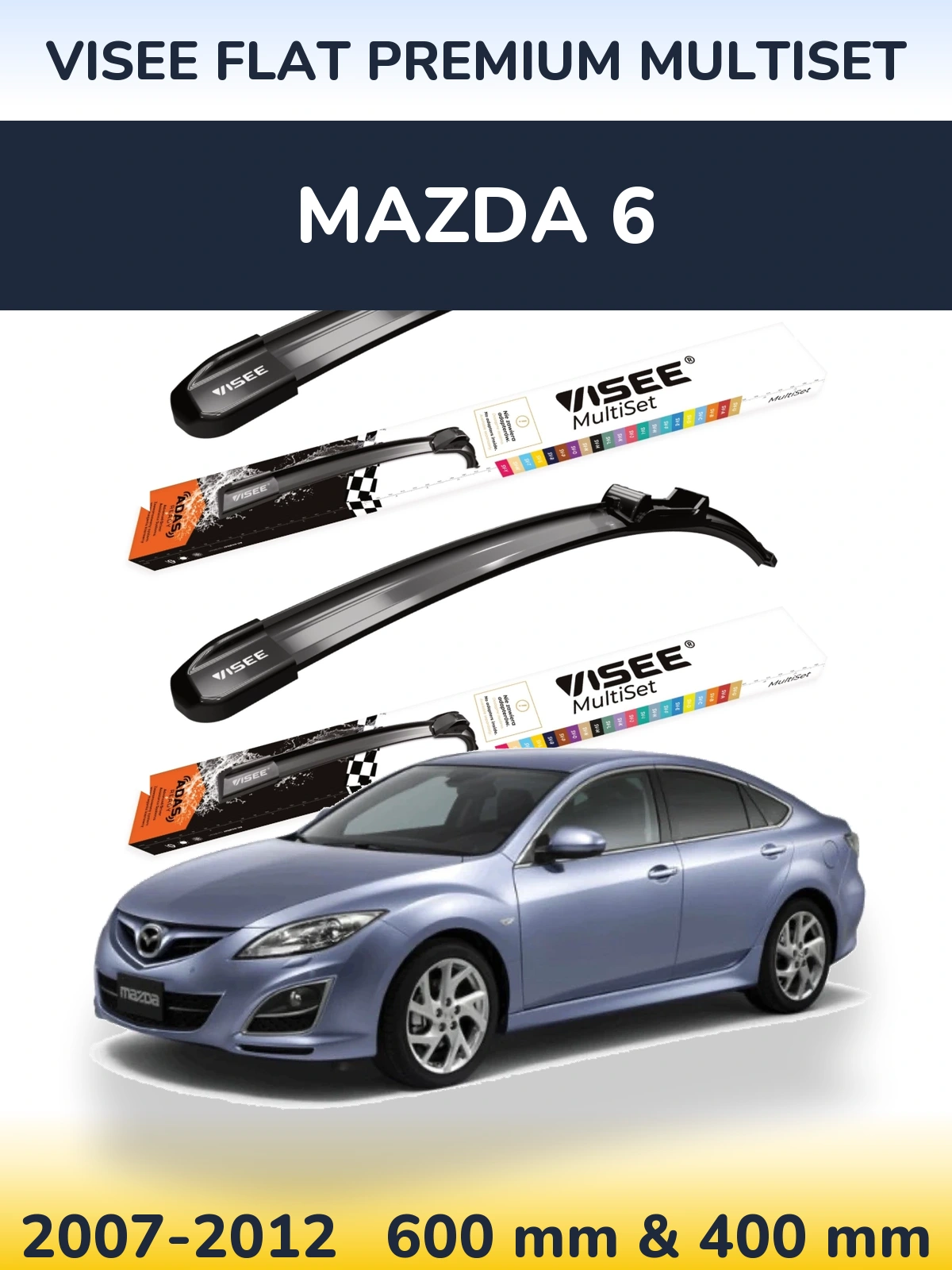 Комплект передних дворников VISEE FLAT PREMIUM MultiSet 600 & 400 мм для Mazda 6 2007-2012