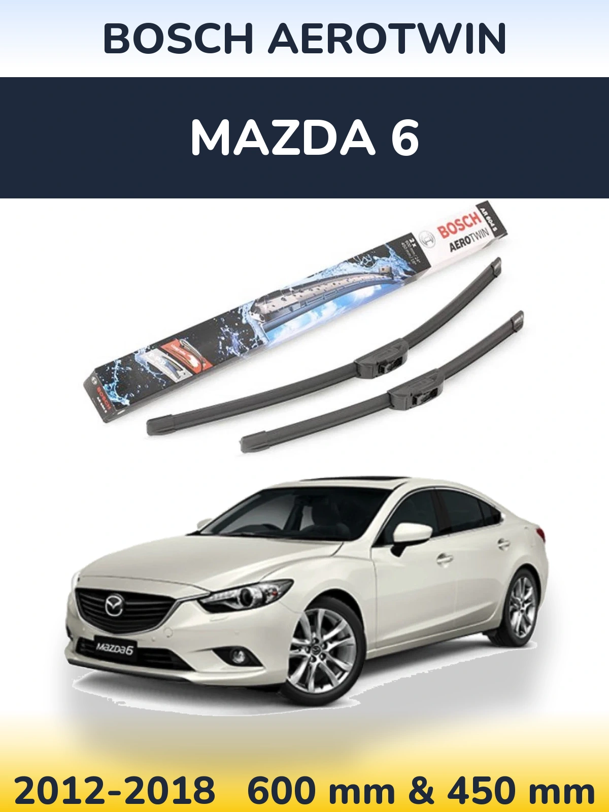 Комплект передних дворников BOSCH AeroTwin 600 & 450 мм для Mazda 6 2012-2018