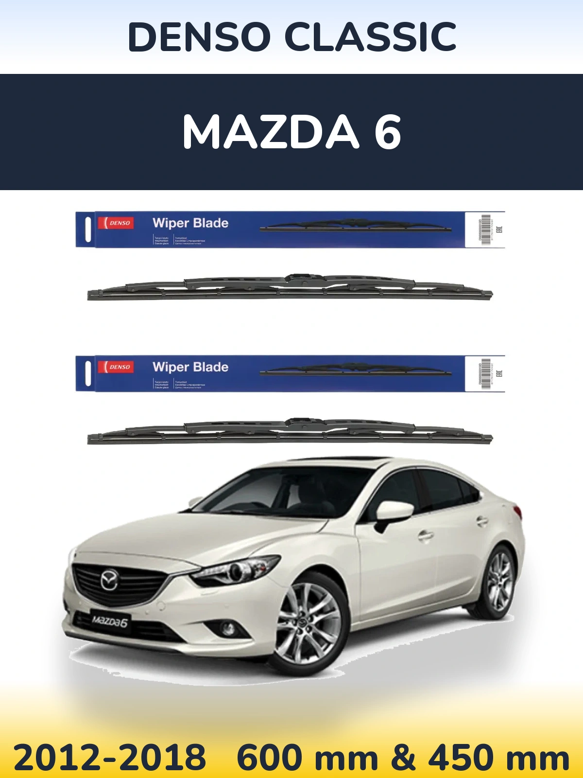 Front wiper blade set Denso Classic 600 & 450 mm for Mazda 6 2012-2018