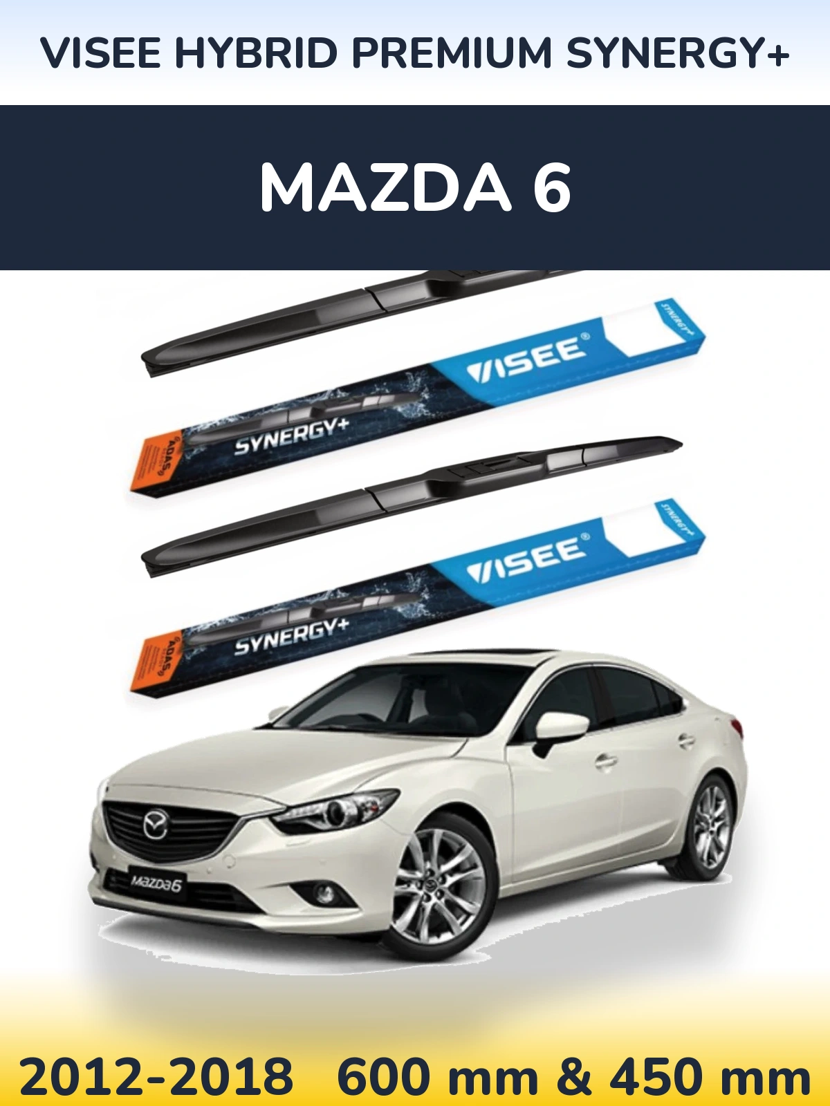 Front wiper blade set VISEE HYBRID PREMIUM SYNERGY+ 600 & 450 мм for Mazda 6 2012-2018