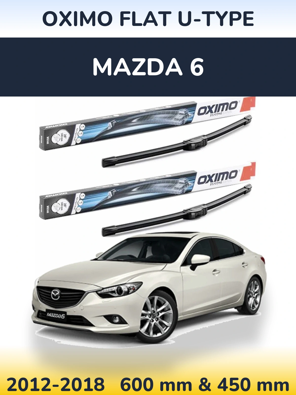 Front wiper blade set Oximo Flat U-type 600 & 450 мм for Mazda 6 2012-2018