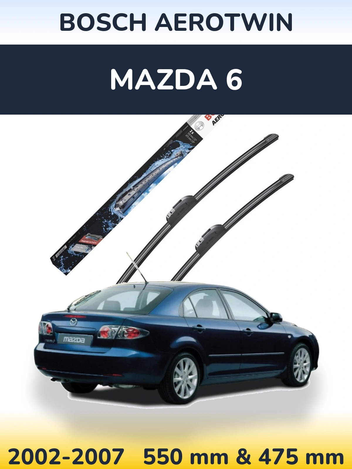 Front wiper blade set BOSCH AeroTwin 550 & 475 мм for Mazda 6 2002-2007