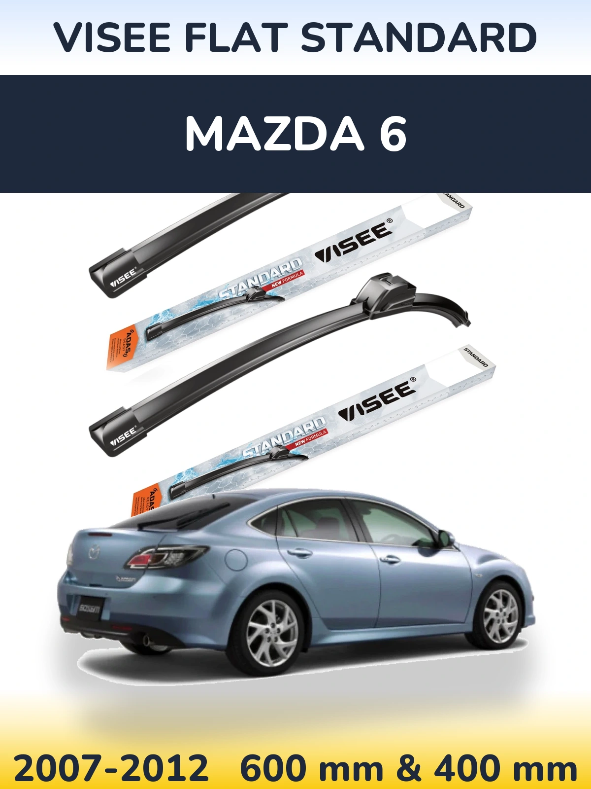 Front wiper blade set VISEE FLAT STANDARD 600 & 400 мм for Mazda 6 2007-2012