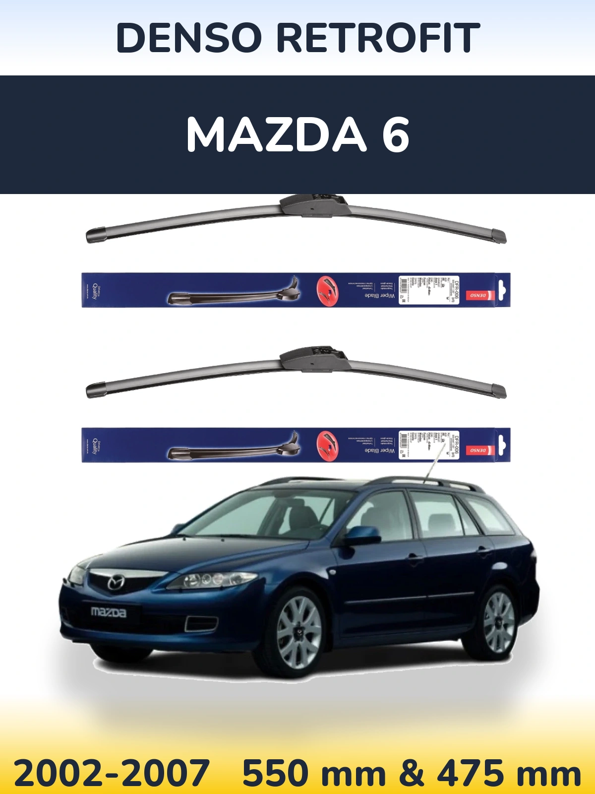 Front wiper blade set Denso Retrofit 550 & 475 мм for Mazda 6 2002-2007
