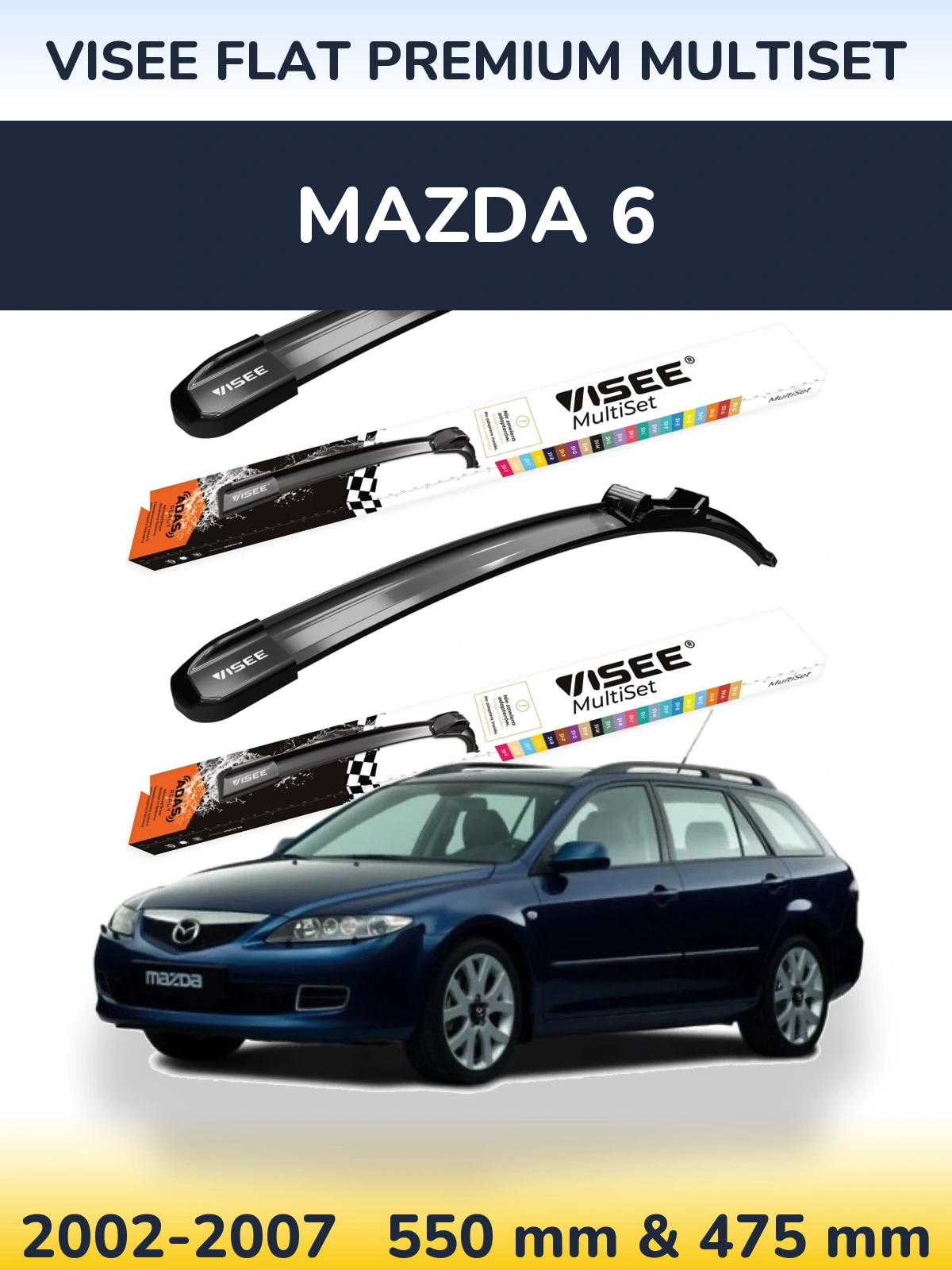 Front wiper blade set VISEE FLAT PREMIUM MultiSet 550 & 475 мм for Mazda 6 2002-2007