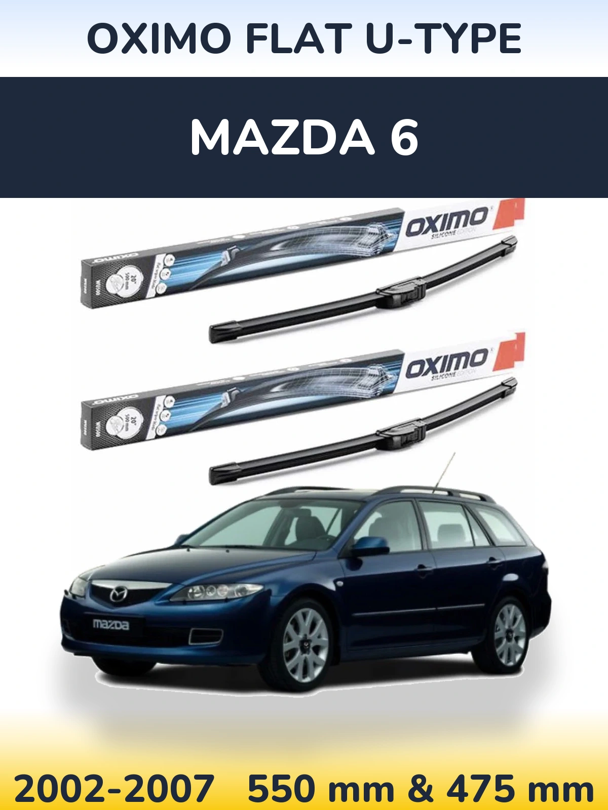 Front wiper blade set Oximo Flat U-type 550 & 475 мм for Mazda 6 2002-2007