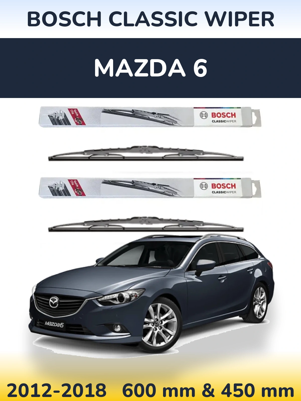 Front wiper blade set BOSCH Classic Wiper 600 & 450 mm for Mazda 6 2012-2018