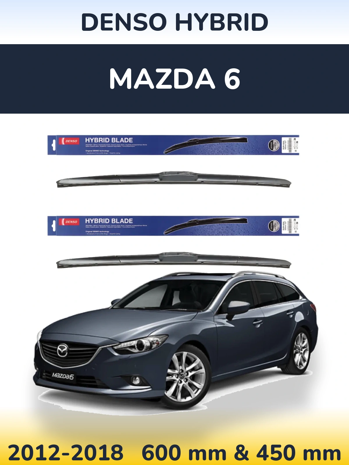 Front wiper blade set Denso Hybrid 600 & 450 мм for Mazda 6 2012-2018