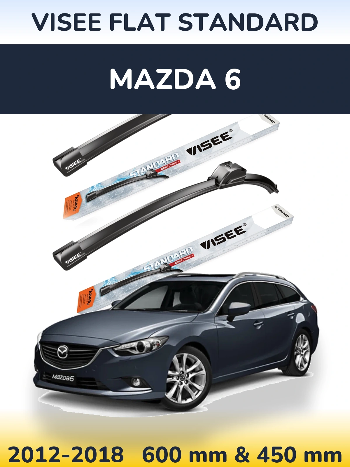 Front wiper blade set VISEE FLAT STANDARD 600 & 450 мм for Mazda 6 2012-2018