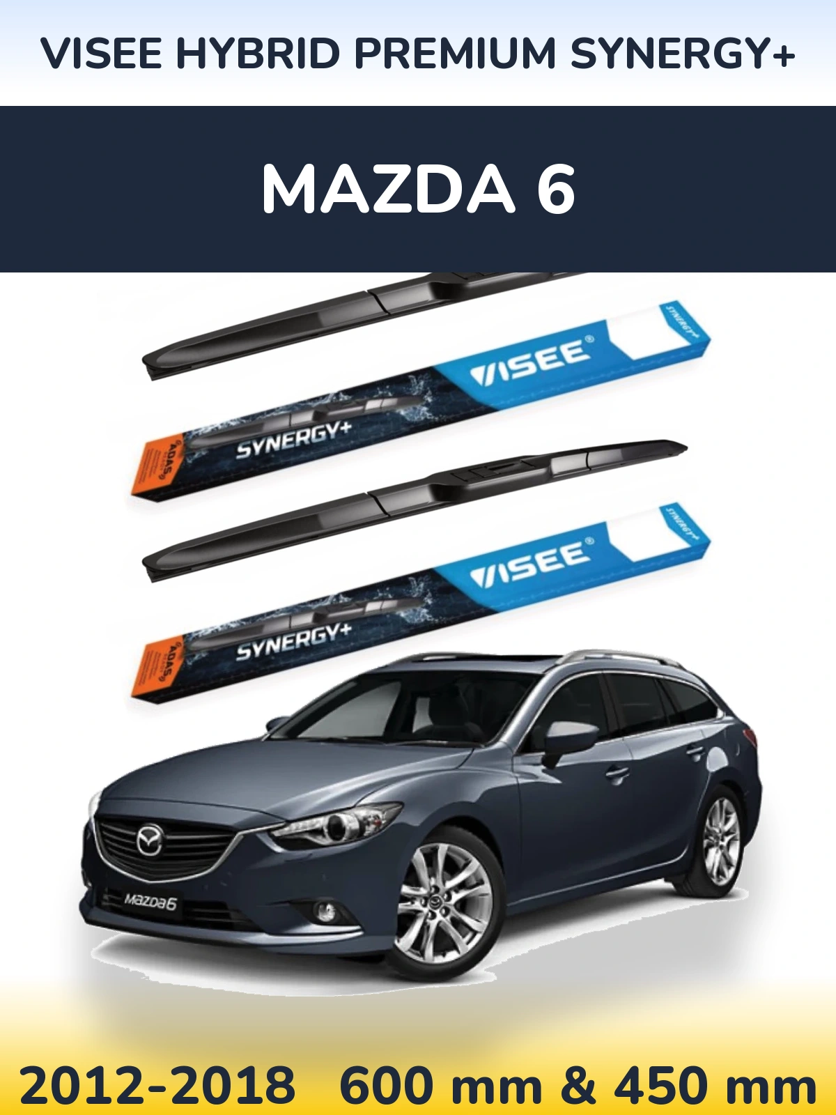Комплект передних дворников VISEE HYBRID PREMIUM SYNERGY+ 600 & 450 мм для Mazda 6 2012-2018