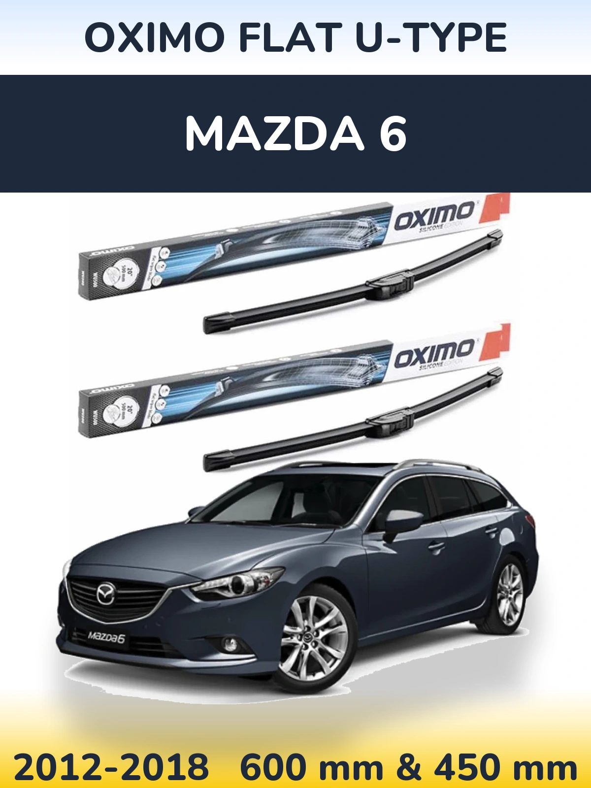 Front wiper blade set Oximo Flat U-type 600 & 450 мм for Mazda 6 2012-2018