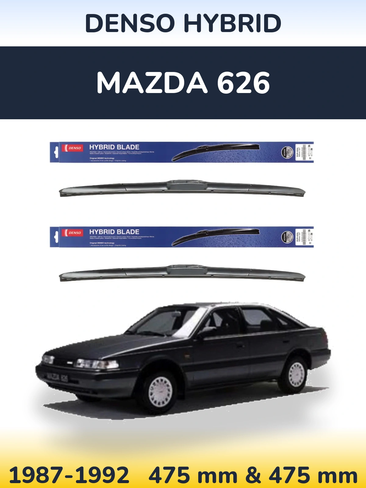 Komplet przednich wycieraczek Denso Hybrid 475 & 475 mm do Mazda 626 1987-1992