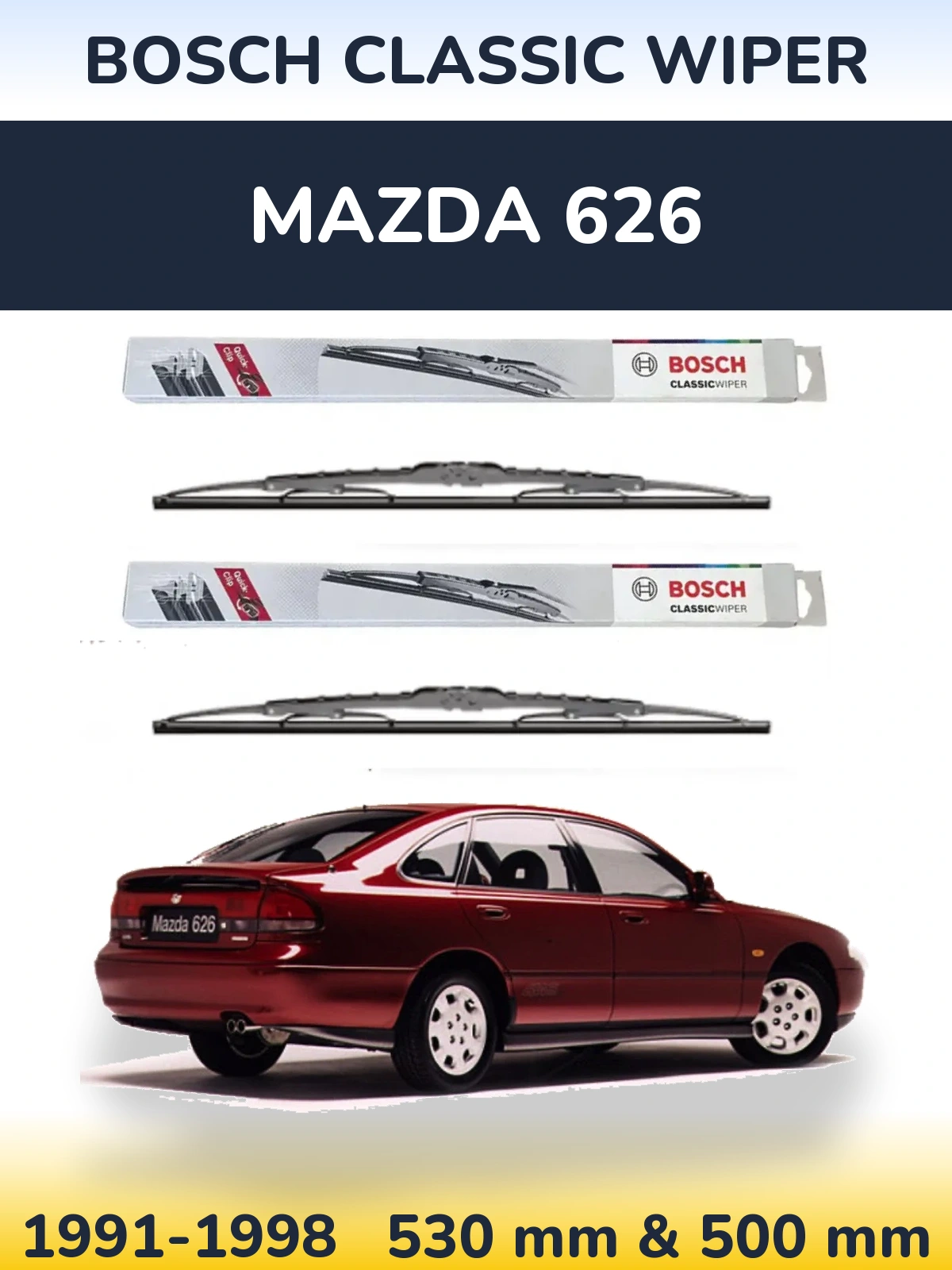 Komplet przednich wycieraczek BOSCH Classic Wiper 530 & 500 mm do Mazda 626 1991-1998