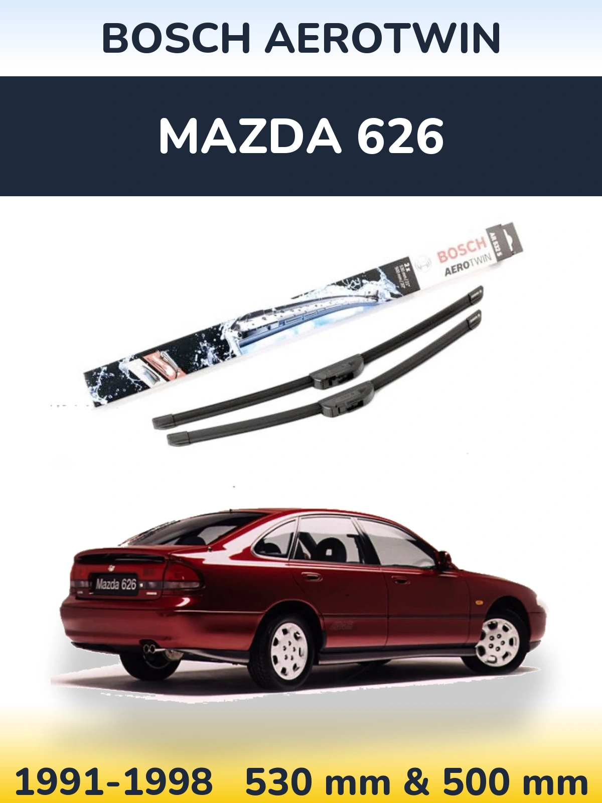 Front wiper blade set BOSCH AeroTwin 530 & 500 мм for Mazda 626 1991-1998