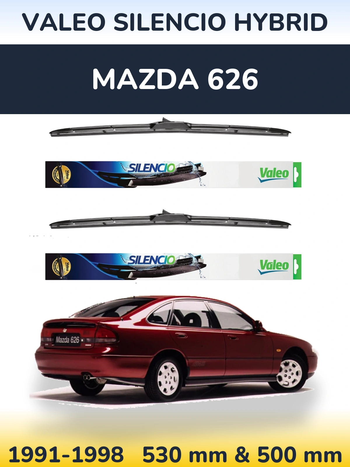 Front wiper blade set Valeo Silencio Hybrid 530 & 500 мм for Mazda 626 1991-1998