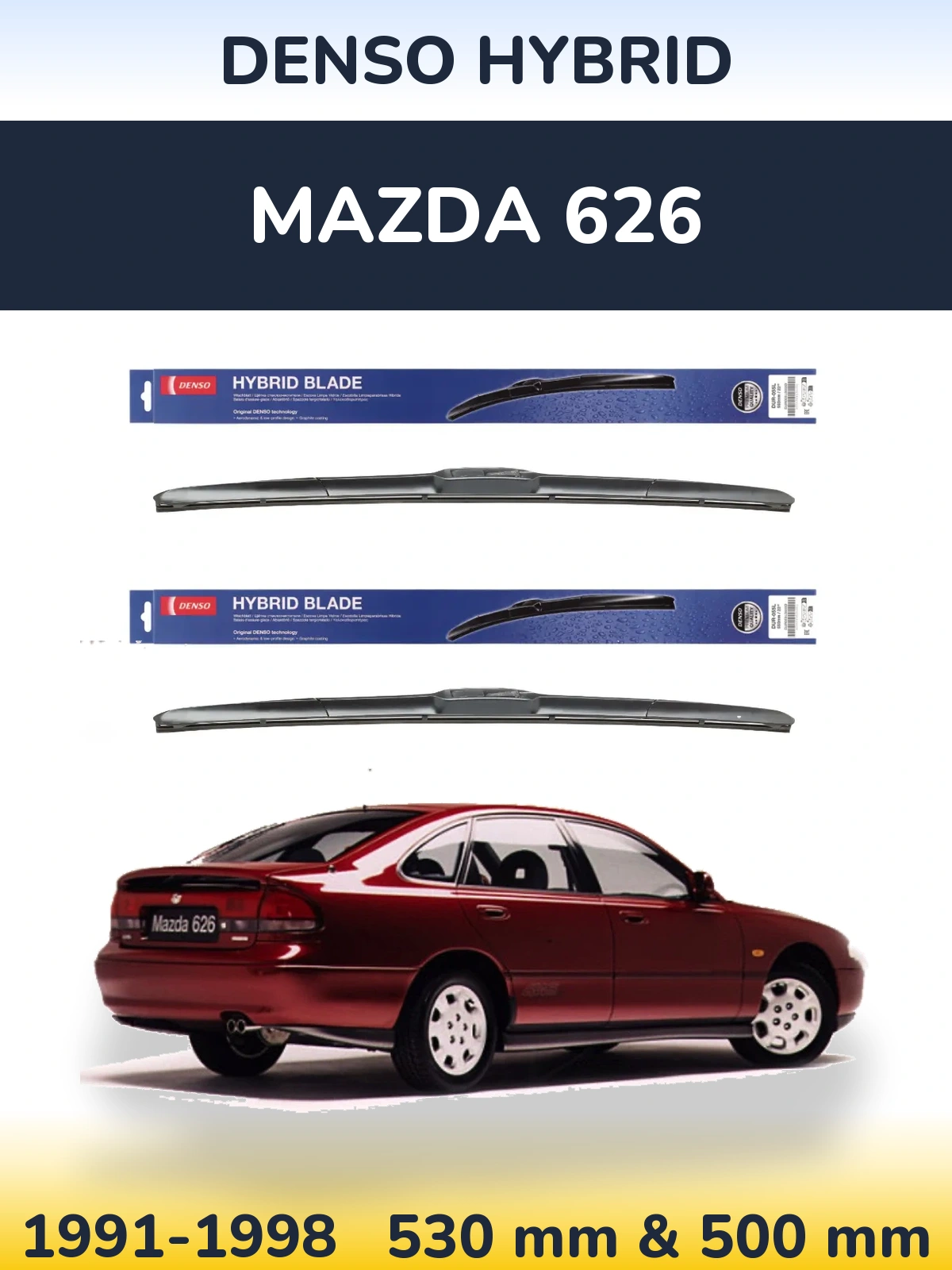 Front wiper blade set Denso Hybrid 530 & 500 мм for Mazda 626 1991-1998