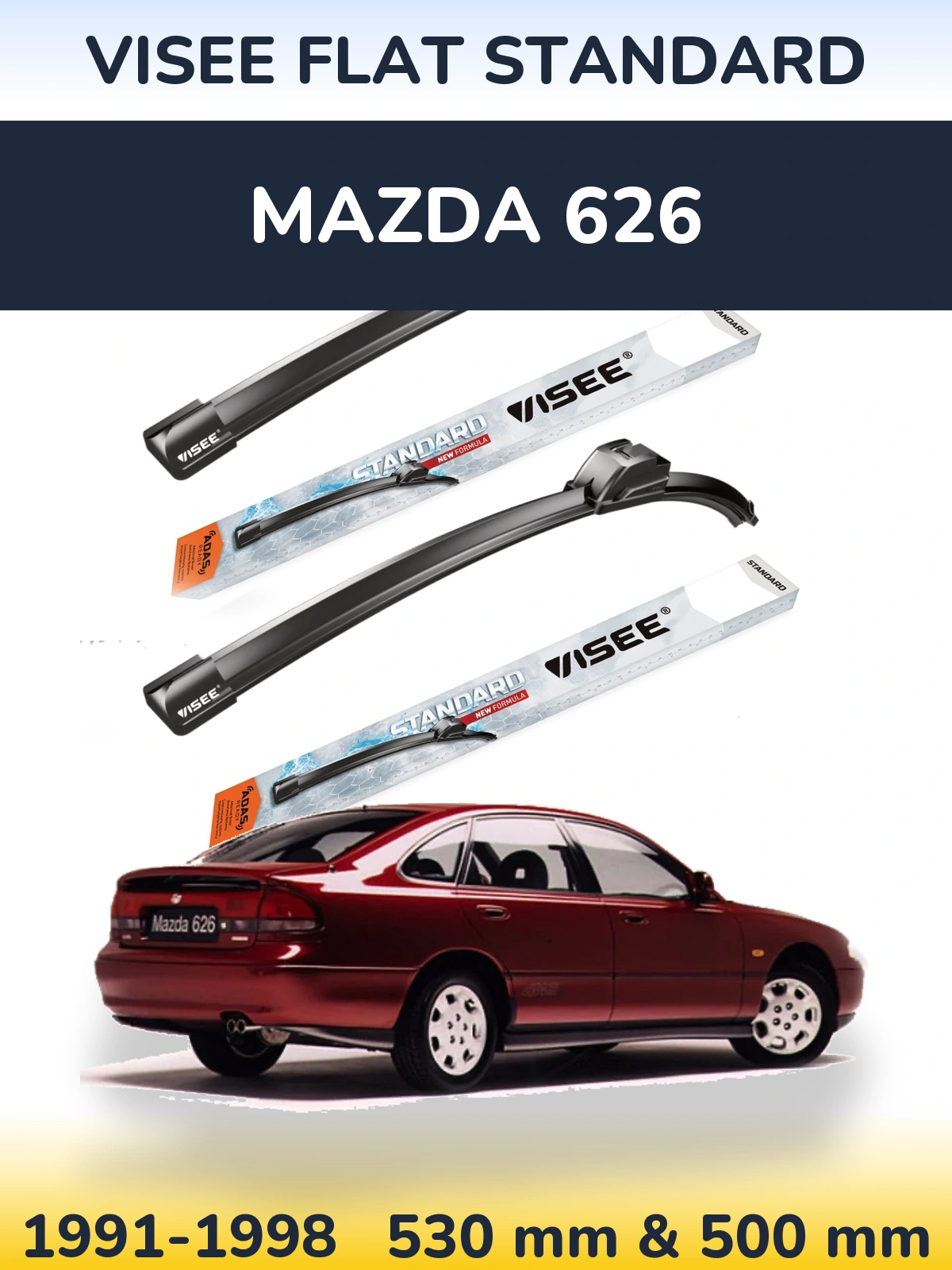 Front wiper blade set VISEE FLAT STANDARD 530 & 500 мм for Mazda 626 1991-1998