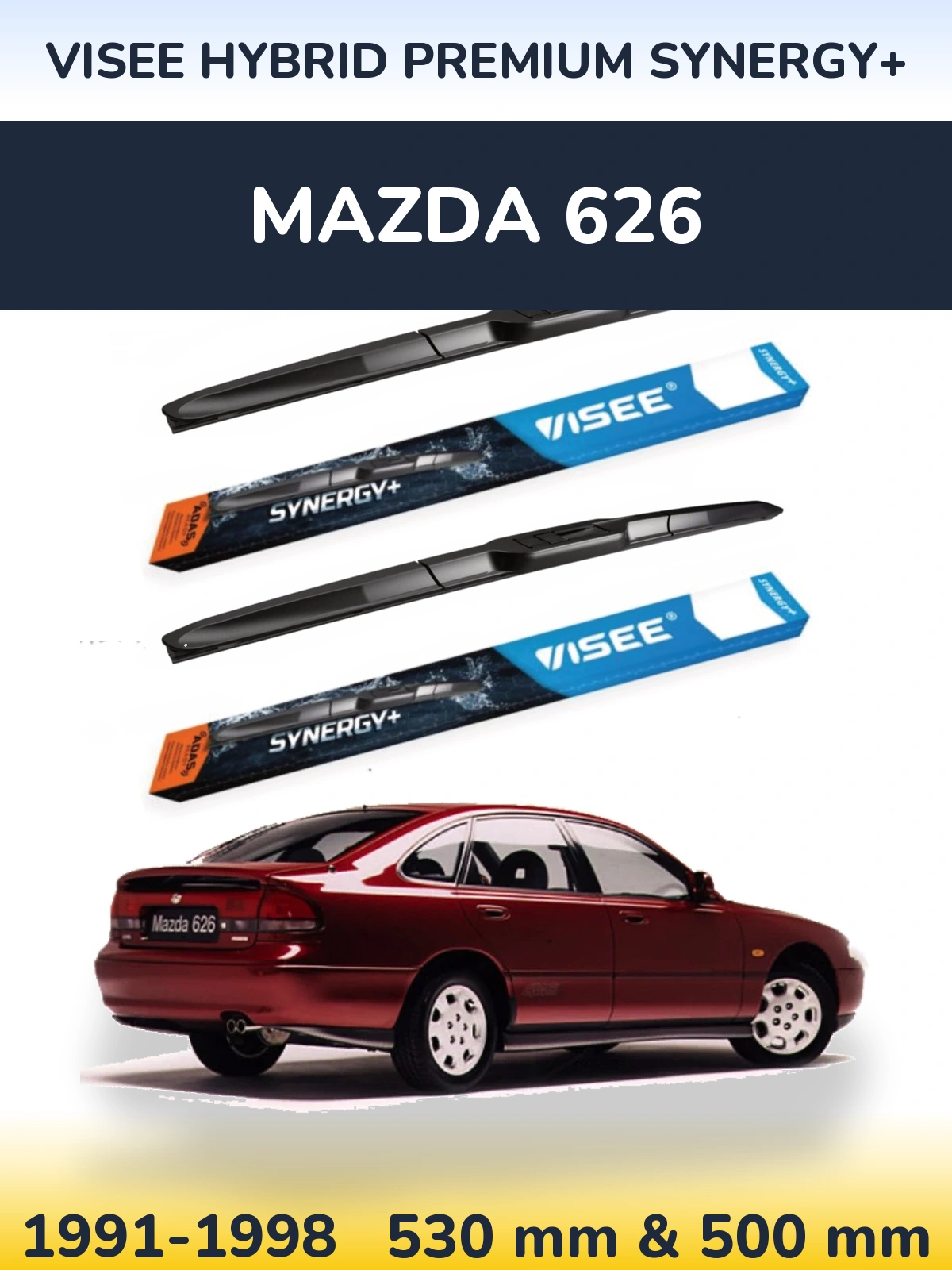 Komplet przednich wycieraczek VISEE HYBRID PREMIUM SYNERGY+ 530 & 500 mm do Mazda 626 1991-1998