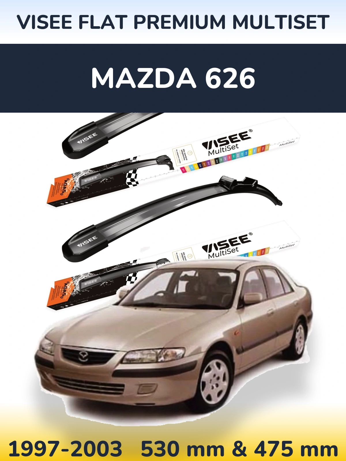 Front wiper blade set VISEE FLAT PREMIUM MultiSet 530 & 475 мм for Mazda 626 1997-2003