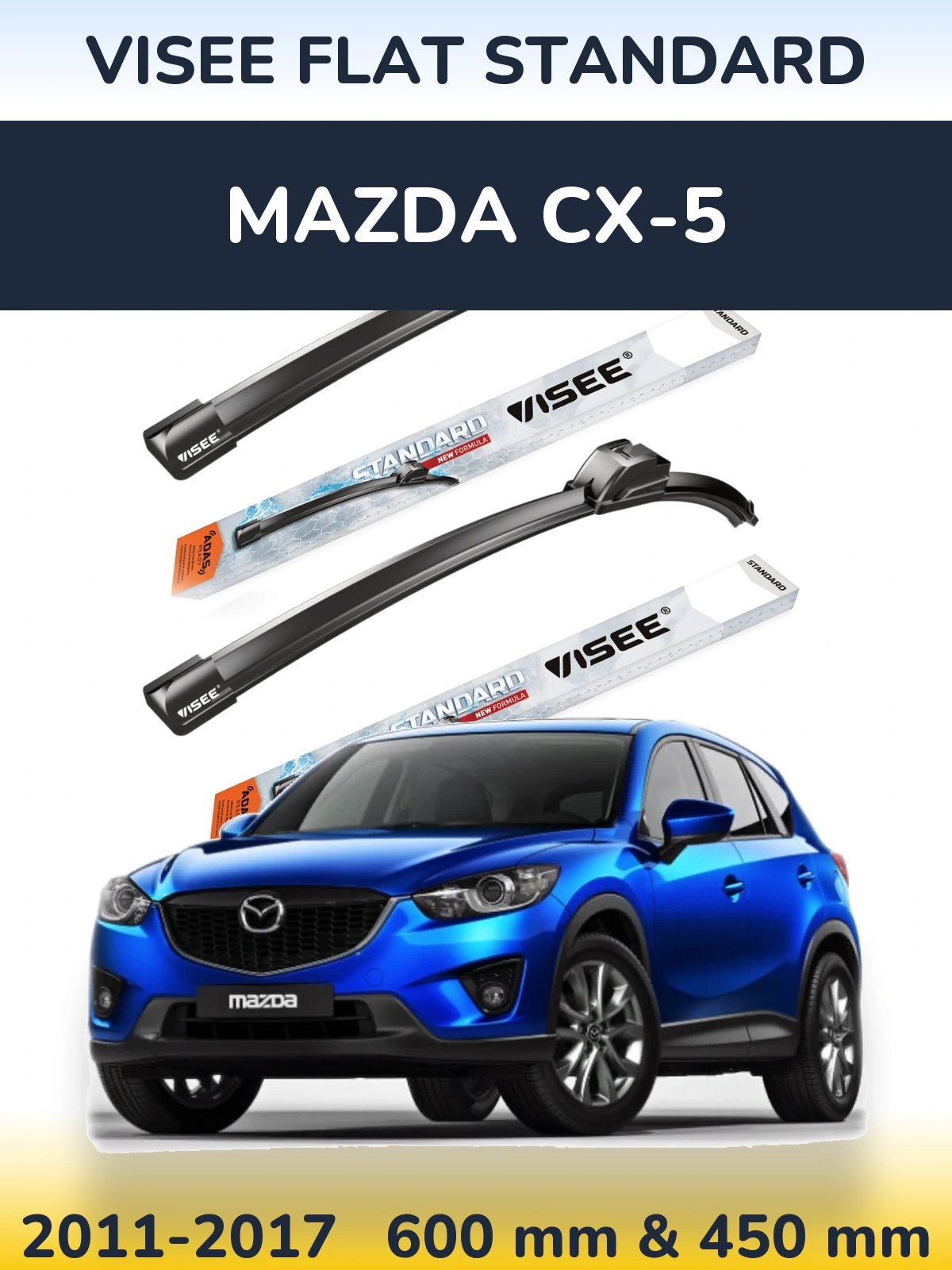 Комплект передніх щіток VISEE FLAT STANDARD 600 & 450 мм для Mazda CX-5 2011-2017