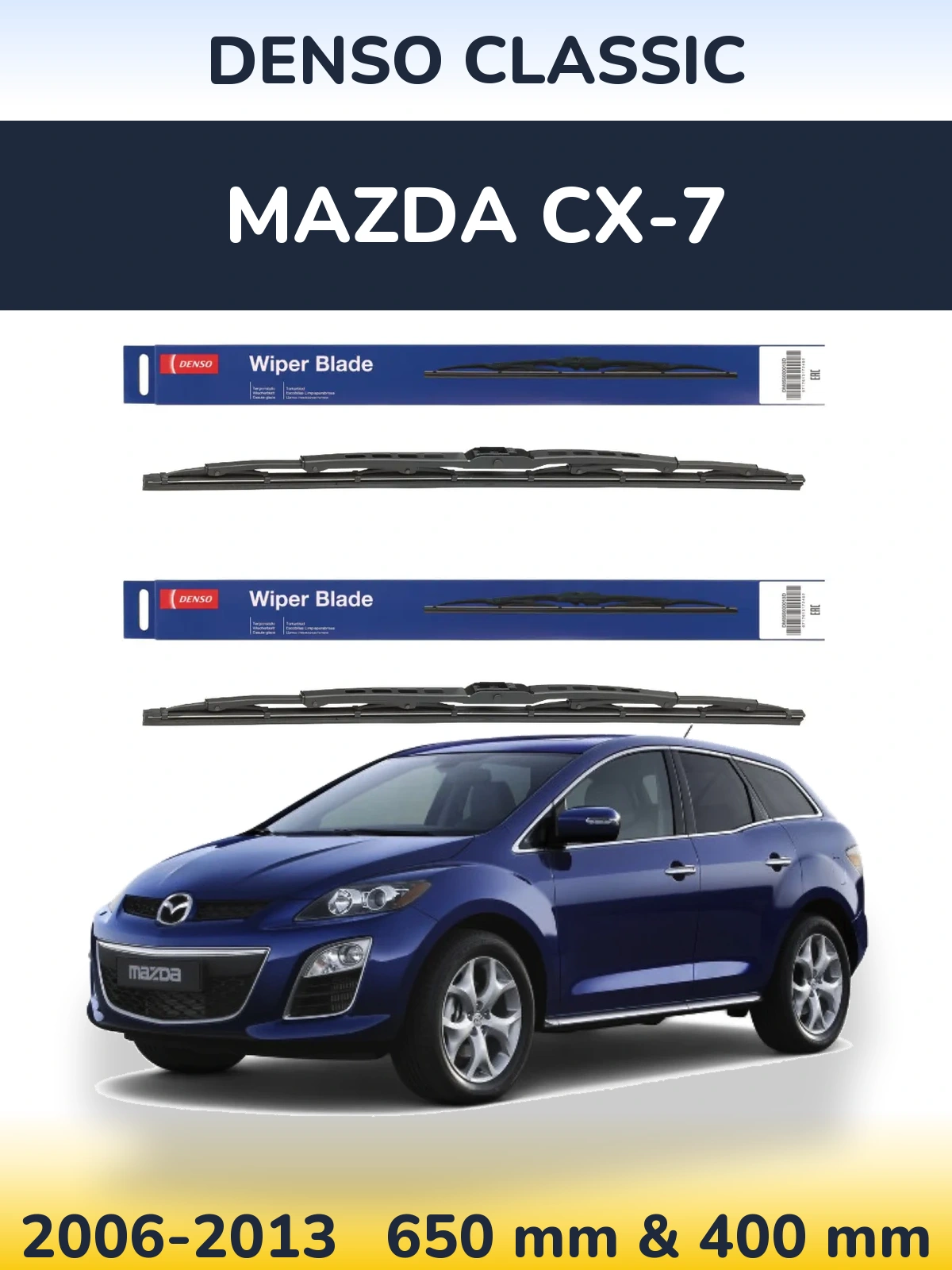 Front wiper blade set Denso Classic 650 & 400 mm for Mazda CX-7 2006-2013