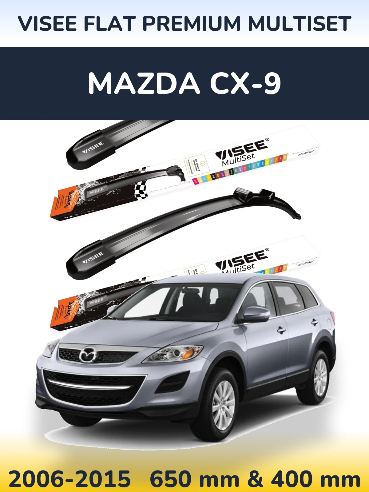 Komplet przednich wycieraczek VISEE FLAT PREMIUM MultiSet 650 & 400 mm do Mazda CX-9 2006-2015
