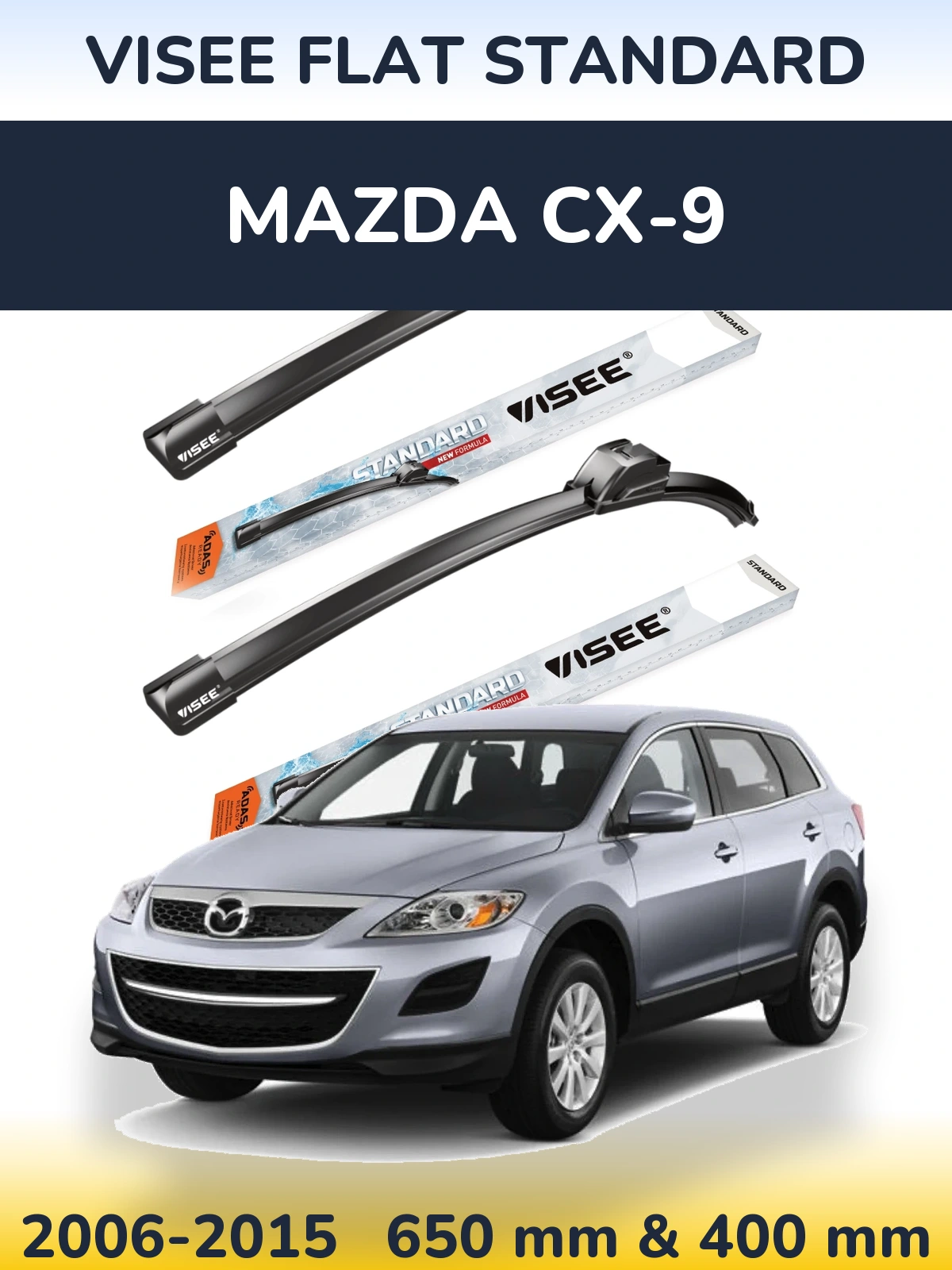 Комплект передних дворников VISEE FLAT STANDARD 650 & 400 мм для Mazda CX-9 2006-2015
