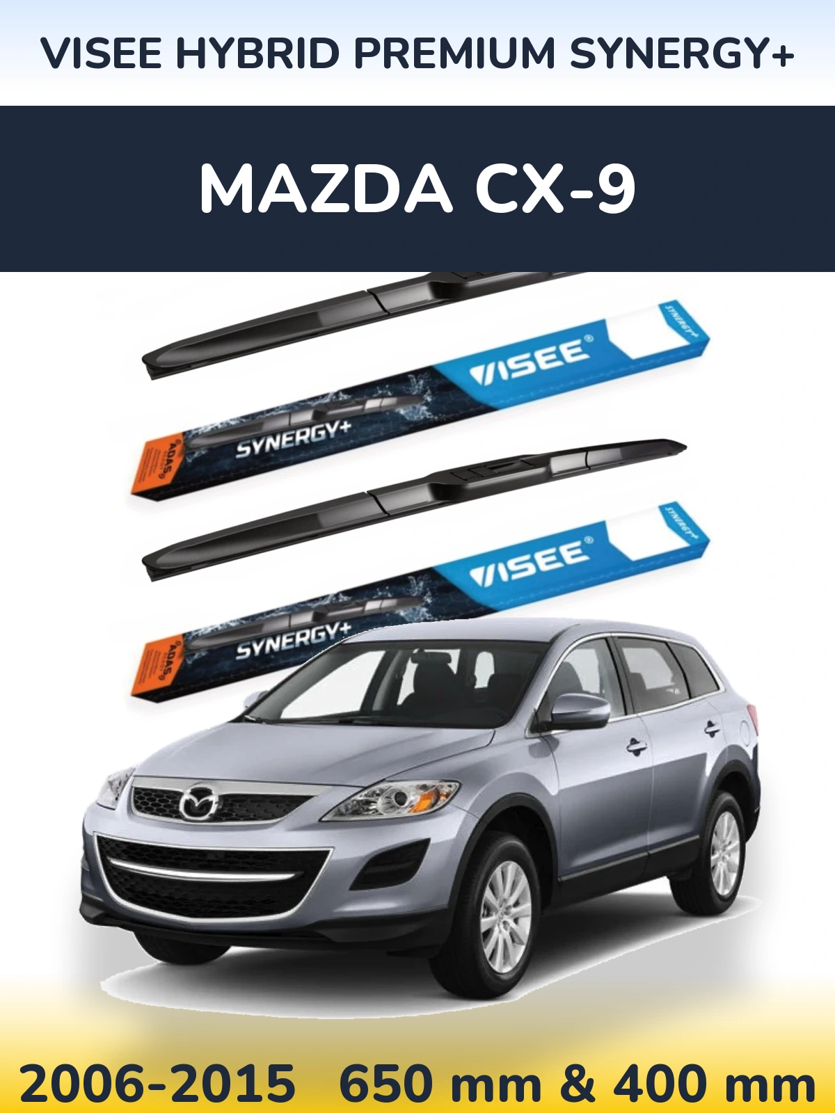 Комплект передних дворников VISEE HYBRID PREMIUM SYNERGY+ 650 & 400 мм для Mazda CX-9 2006-2015