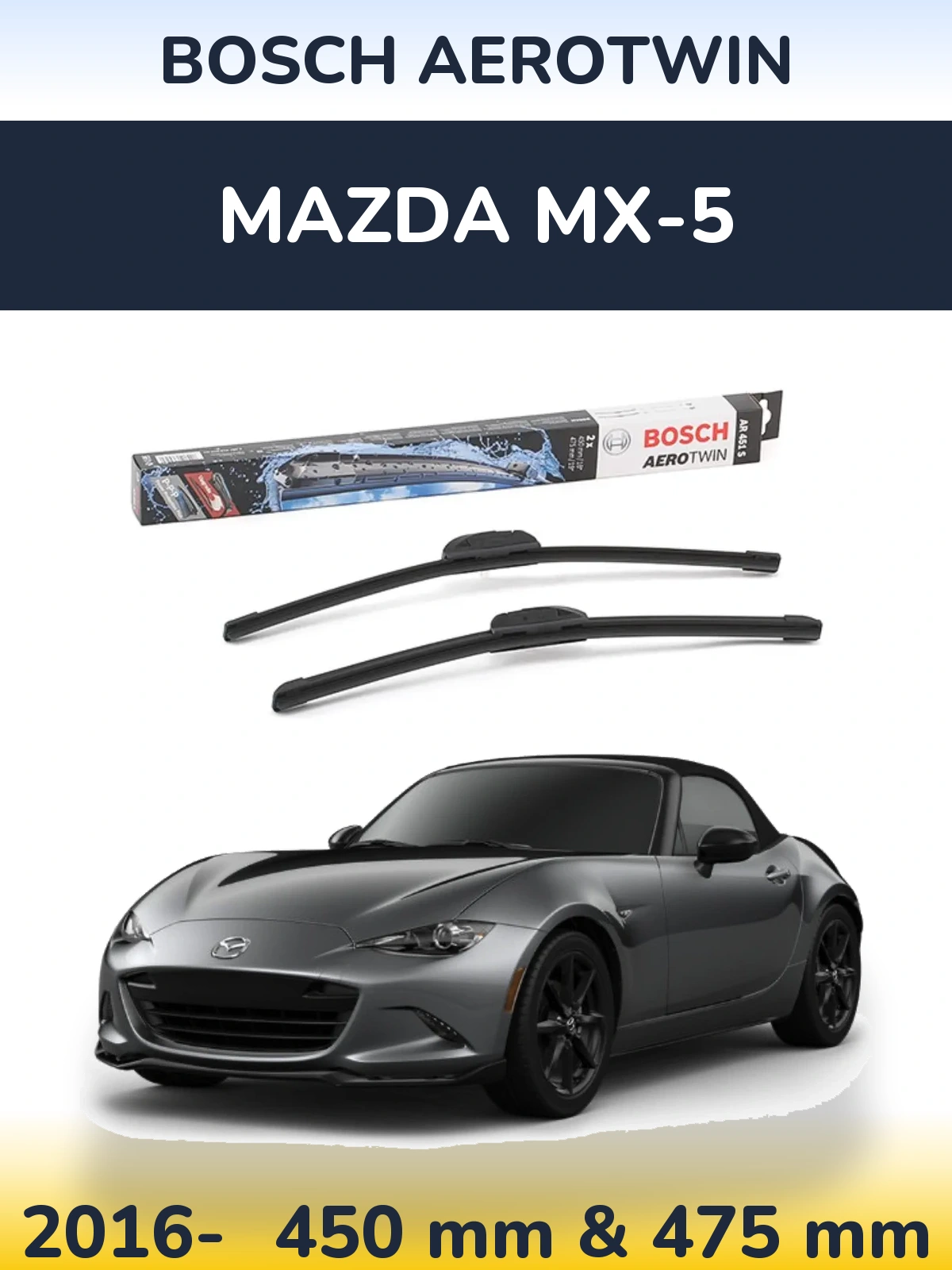 Komplet przednich wycieraczek BOSCH AeroTwin 450 & 475 mm do Mazda MX-5 2016-2026